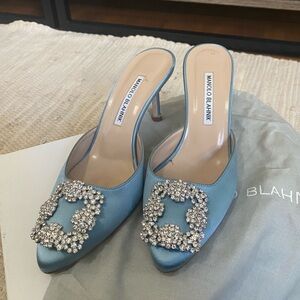 Manolo Blahnik Blue Satin Pump